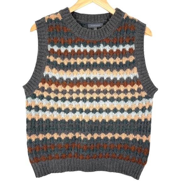 Grade & Gather Fair Isle Knit Sweater Vest Gray Brown Blue Wool Blend Size Small - Picture 4 of 12